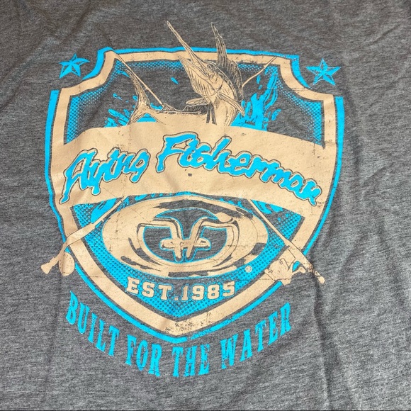 Flying Fisherman Adult 2XL T-Shirt Fishing Gray Long Sleeve Blue Logo Poly Blend - Picture 3 of 8